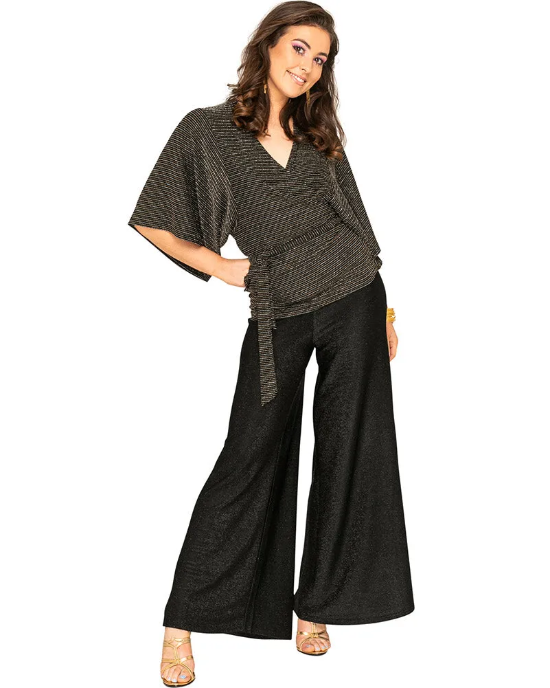 Funky Black Sparkle 70s Plus Size Womens Palazzo Pants