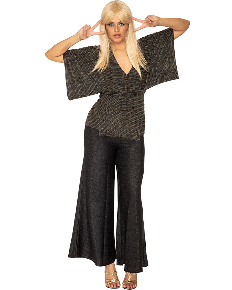 Funky Black Sparkle 70s Plus Size Womens Palazzo Pants