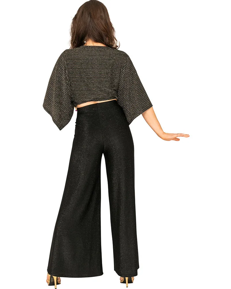 Funky Black Sparkle 70s Plus Size Womens Palazzo Pants
