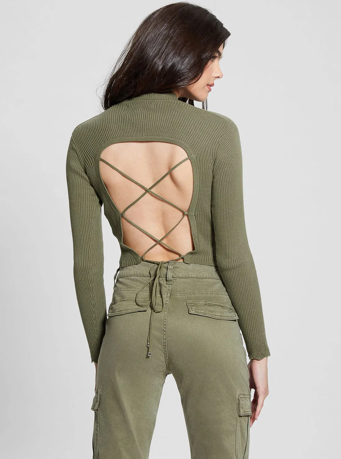 Green Marie Open Back Knit Top Guess