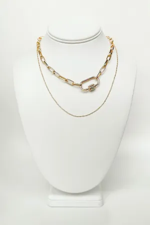 Icon Living Chain Link Carabine Rhinestone Layered Necklace - BACK IN STOCK