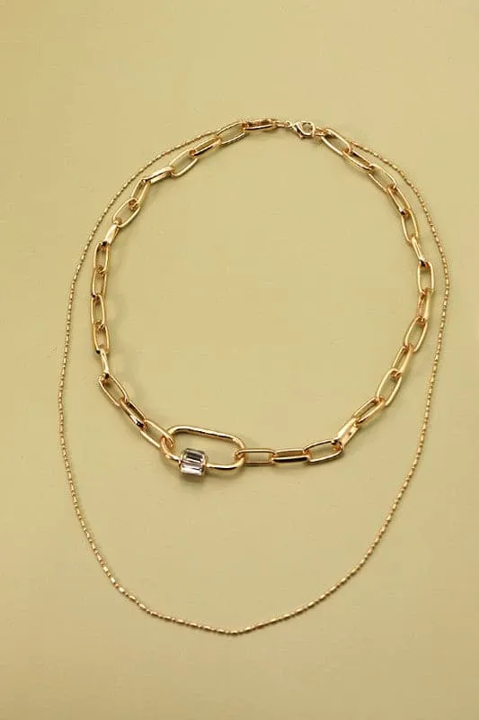 Icon Living Chain Link Carabine Rhinestone Layered Necklace - BACK IN STOCK