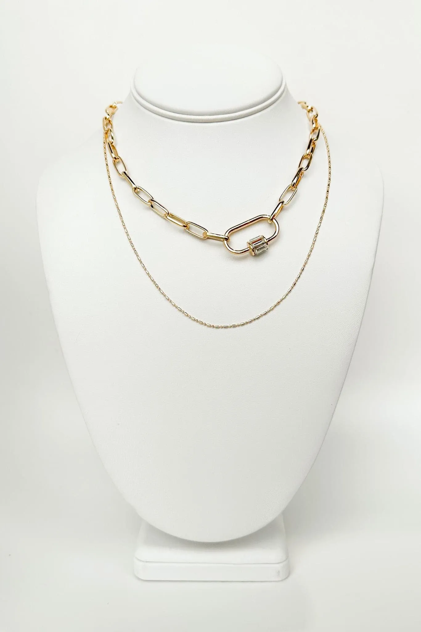 Icon Living Chain Link Carabine Rhinestone Layered Necklace - BACK IN STOCK