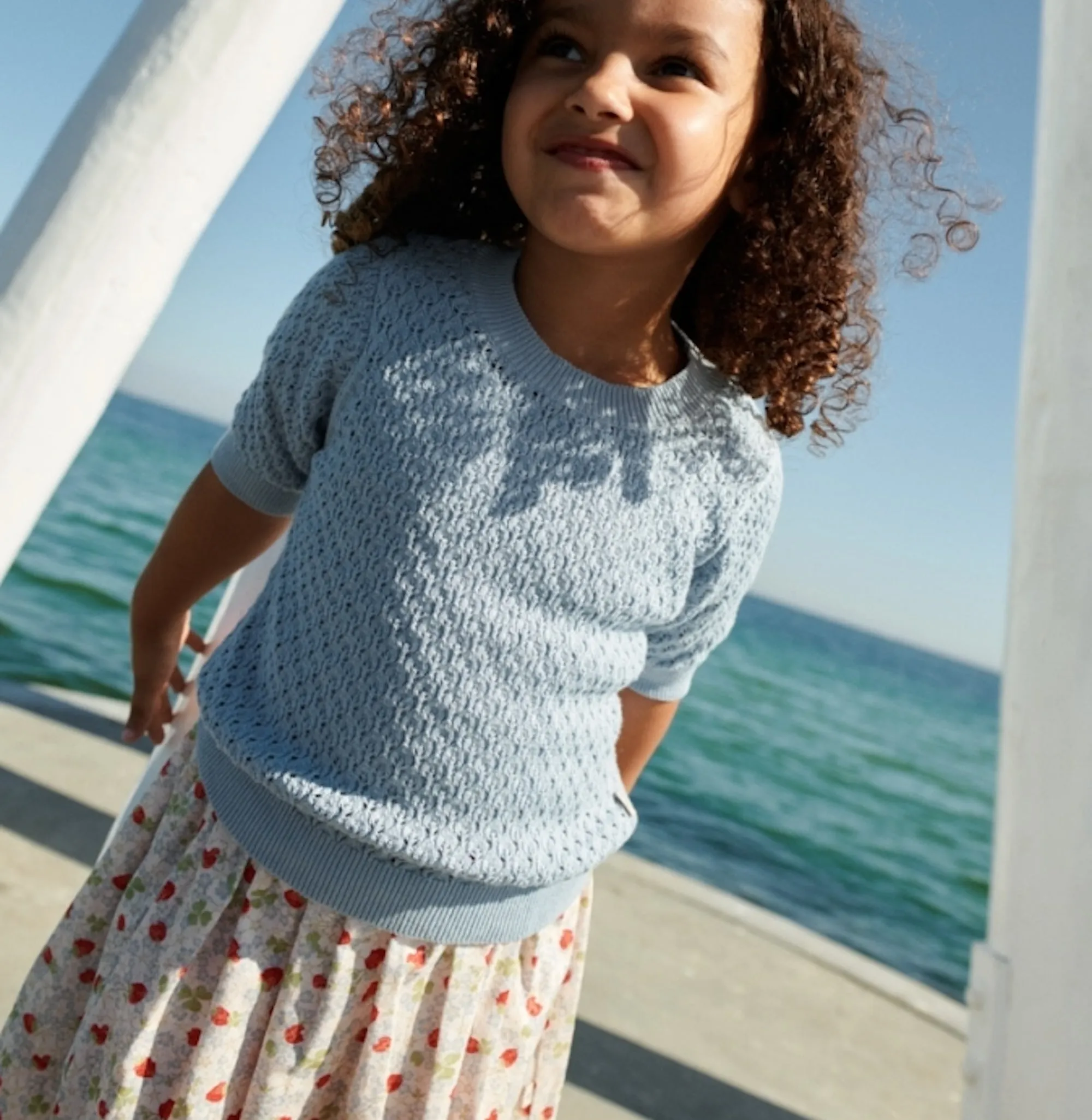 Knit Top S/S Alva - blue summer Wheat