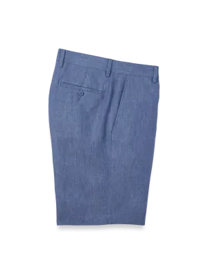 Linen Chambray Twill Flat Front Shorts - Blue
