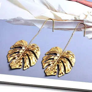 Long Gold Metal Leaf Earrings Anna Kay Co