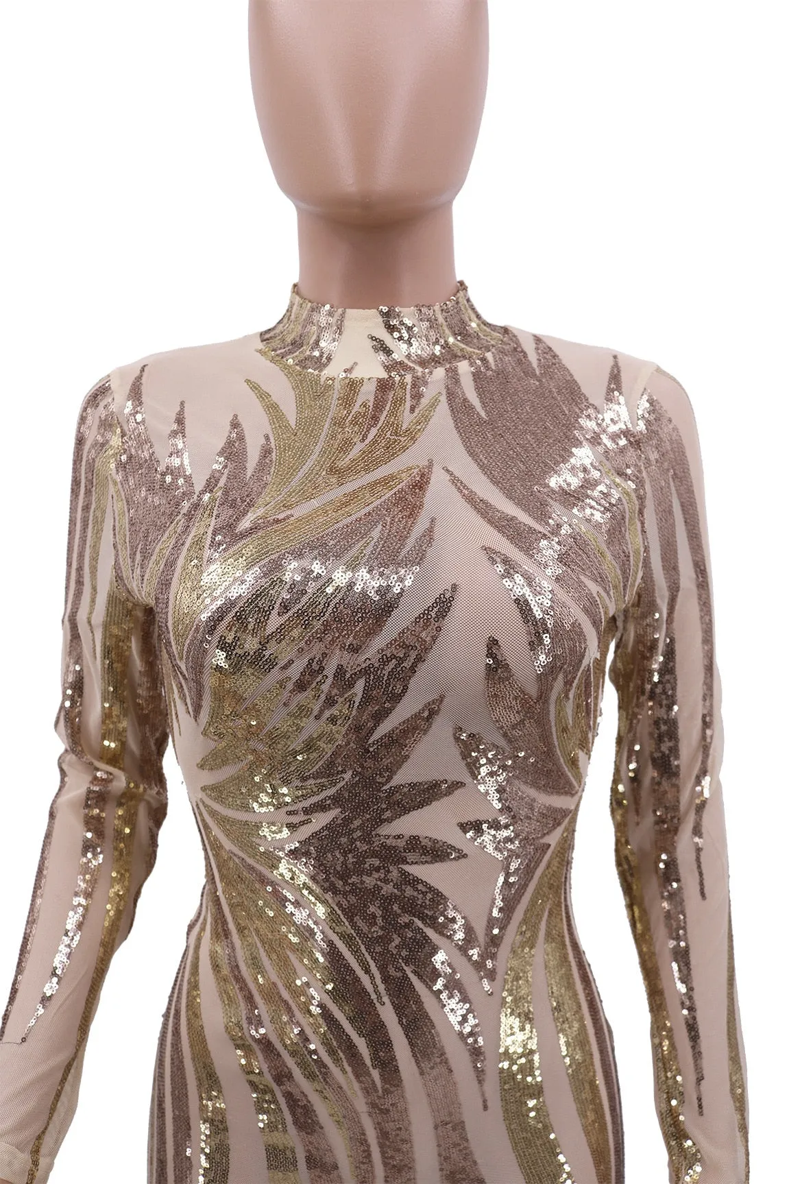 Long Sleeve Sequins Bodycon Dress/No Slip Anna Kay Co