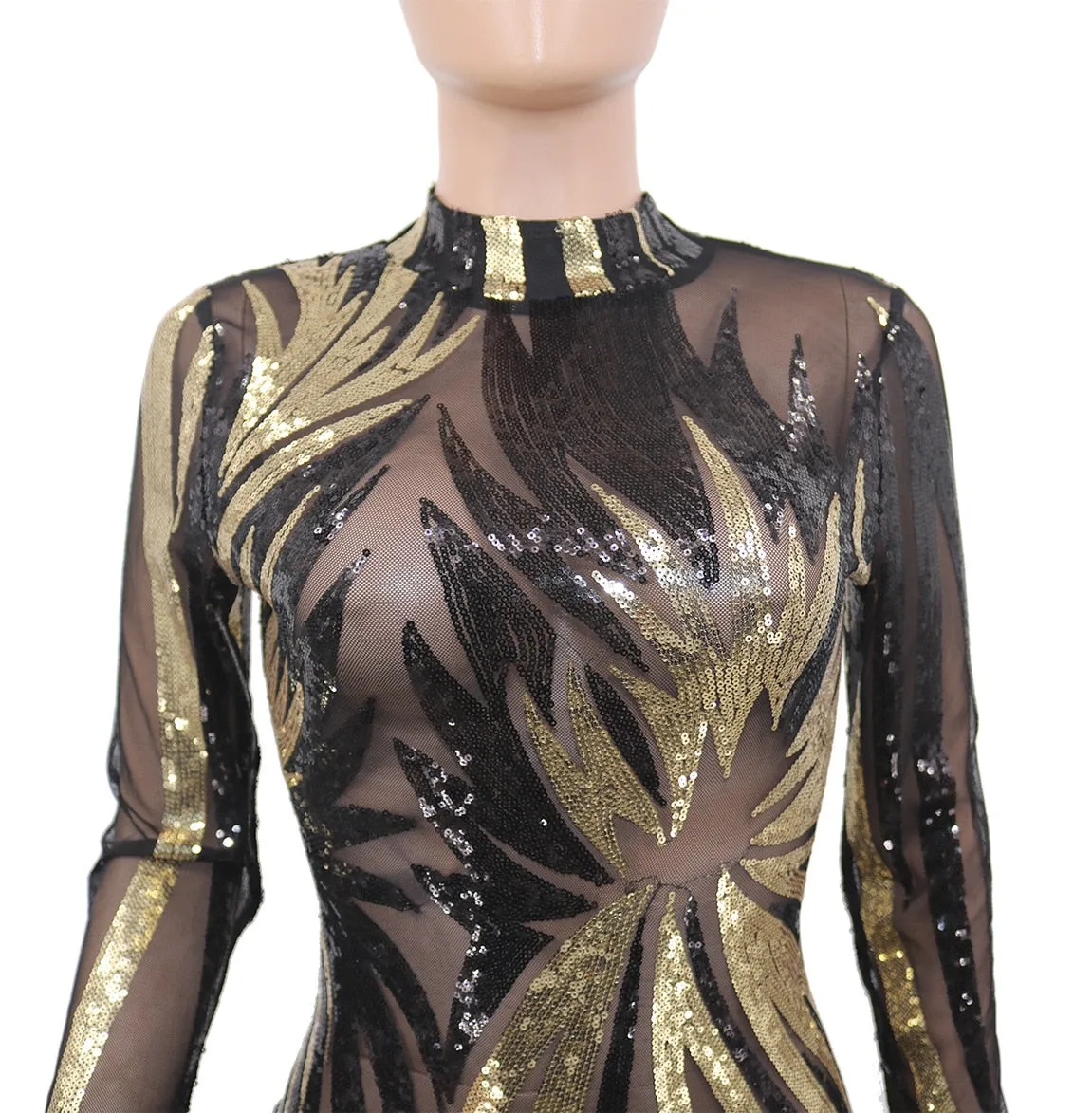 Long Sleeve Sequins Bodycon Dress/No Slip Anna Kay Co