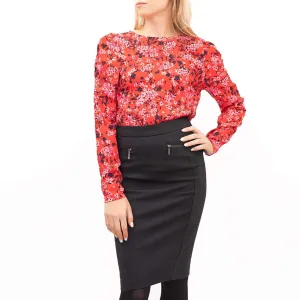 M&S Red Ditsy Floral Print Long Sleeve Lightweight Tops