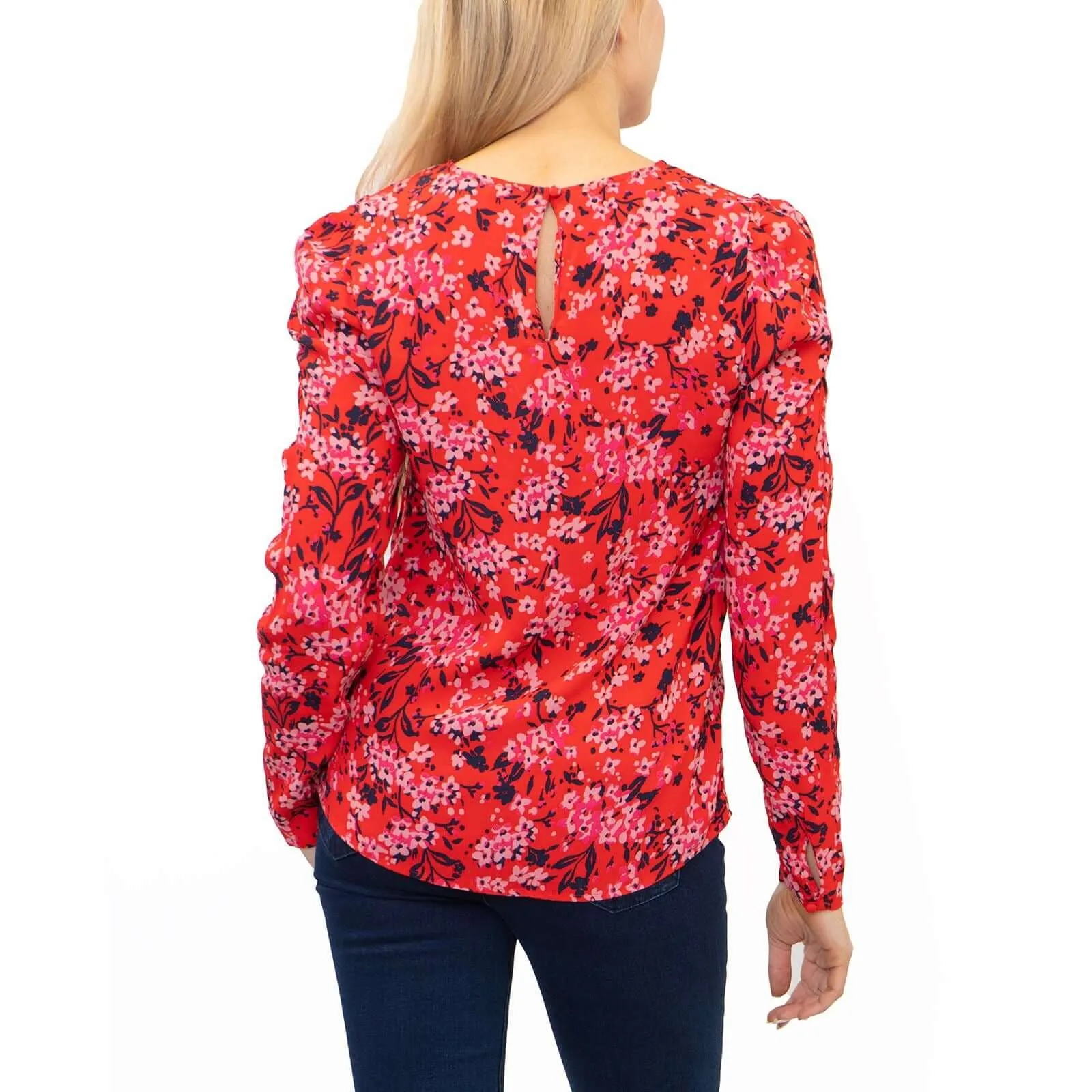 M&S Red Ditsy Floral Print Long Sleeve Lightweight Tops