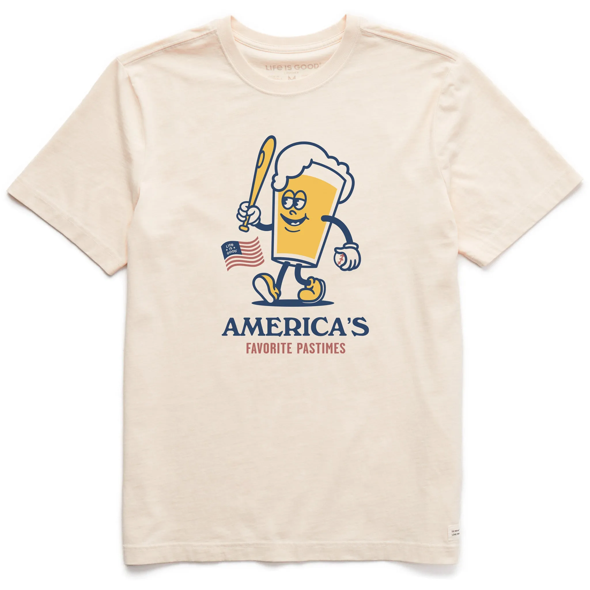 Men's America's Favorite  Baseball Beer Short Sleeve Crusher Tee Life is Good