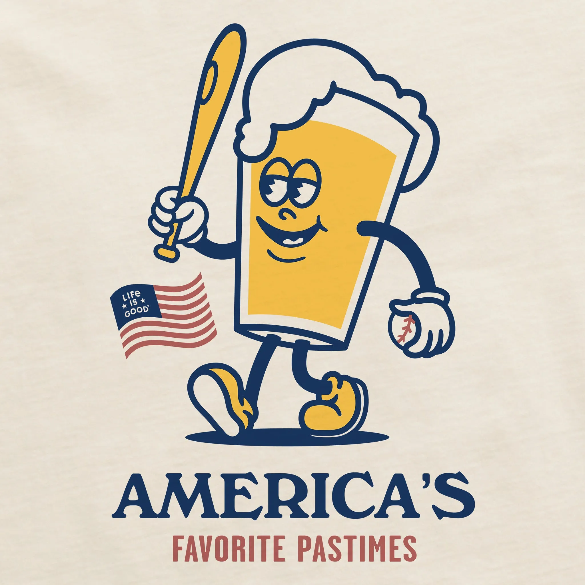Men's America's Favorite  Baseball Beer Short Sleeve Crusher Tee Life is Good
