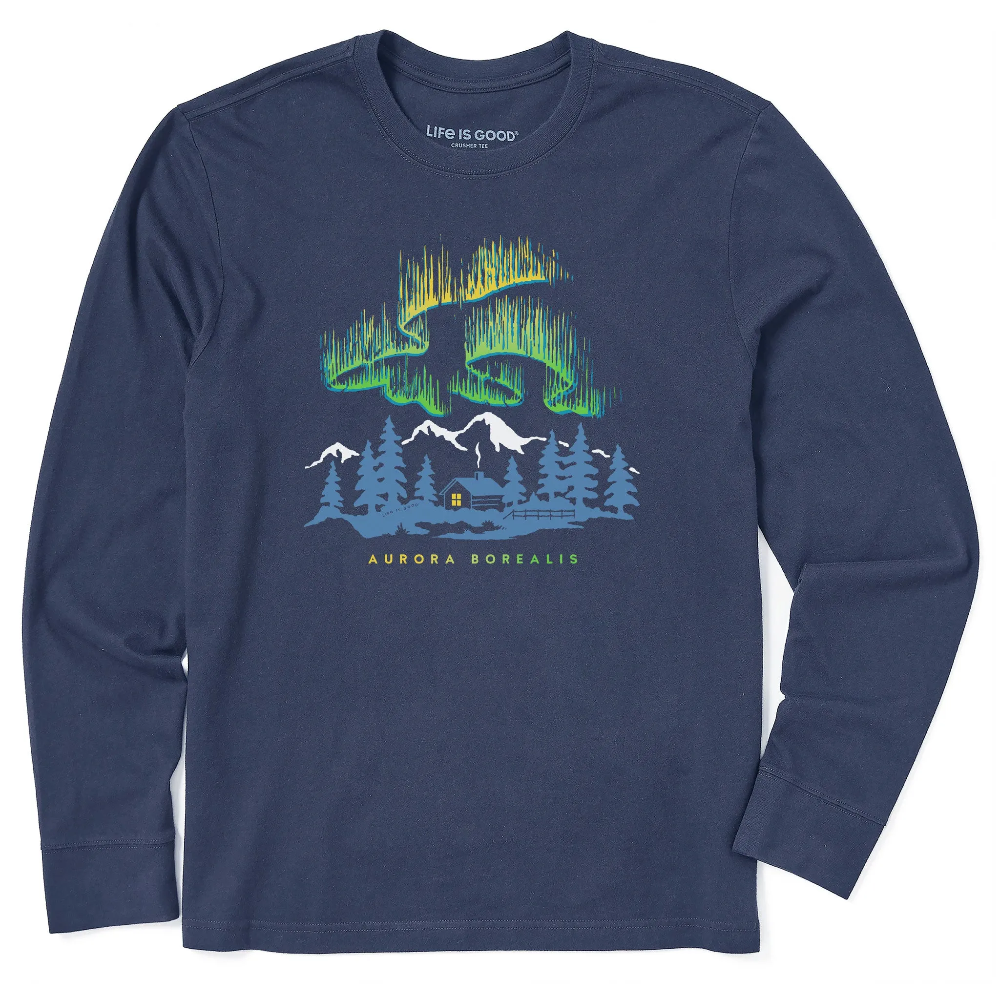 Men's Aurora Borealis Cabin Long Sleeve Crusher Tee Life is Good