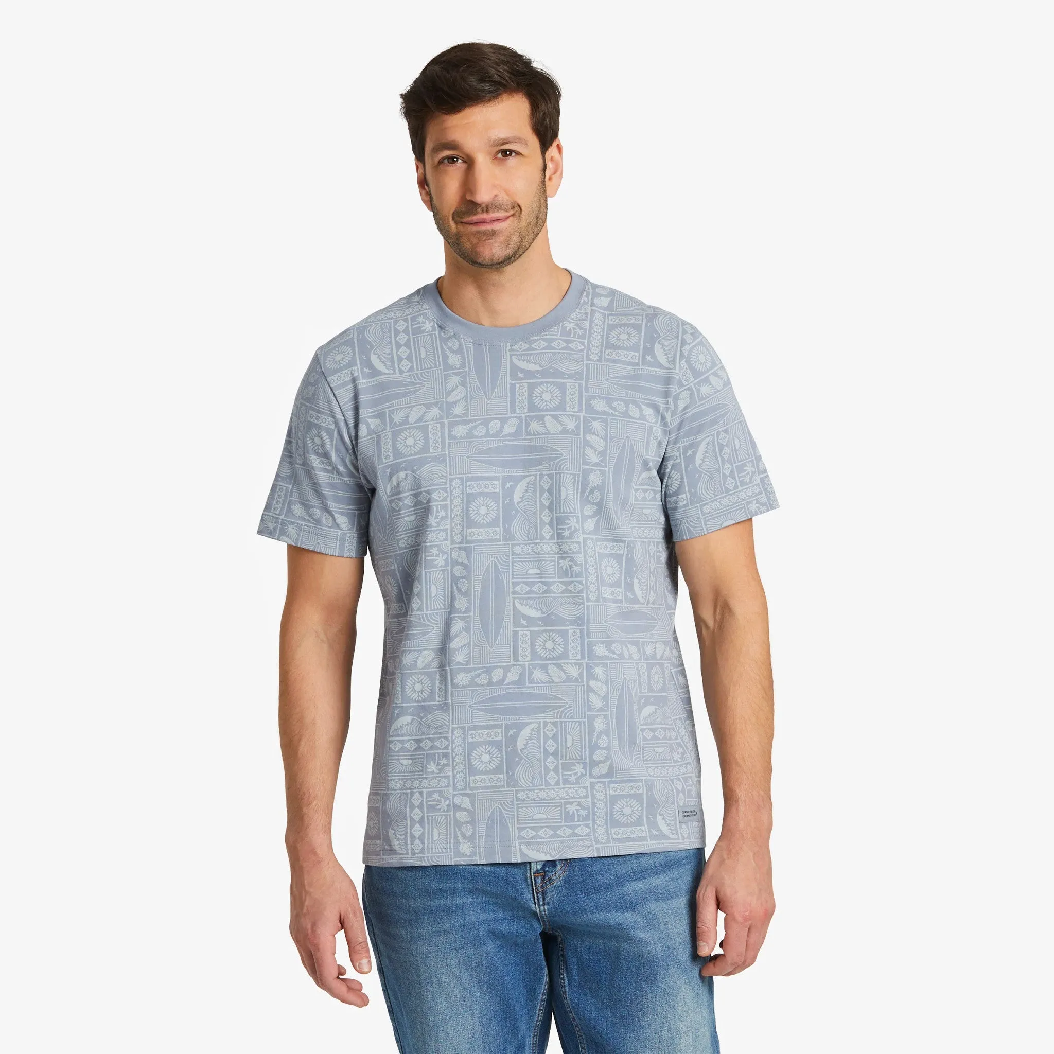 Men's Beach Woodblock Pattern Short Sleeve Allover Printed Crusher Tee Life is Good