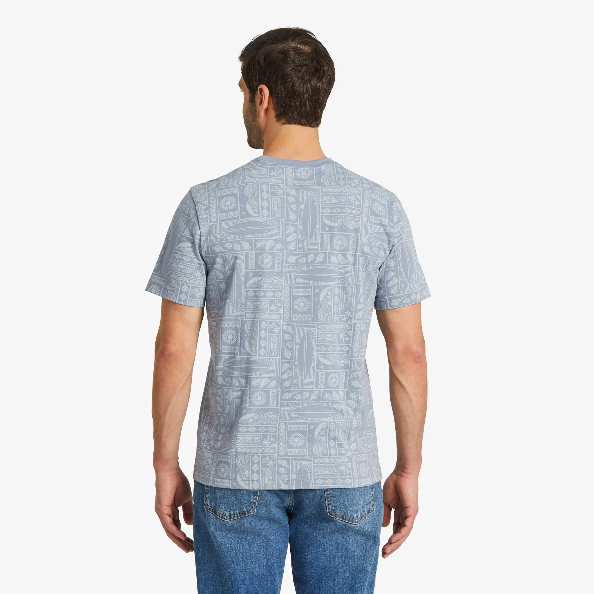 Men's Beach Woodblock Pattern Short Sleeve Allover Printed Crusher Tee Life is Good
