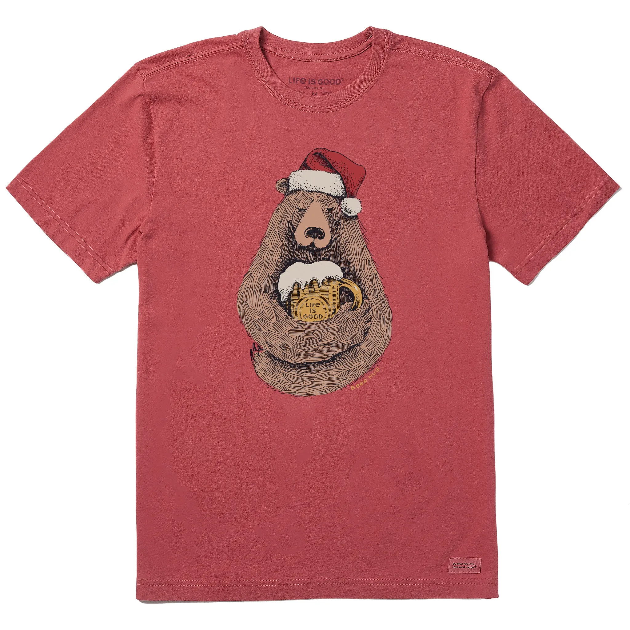 Men's Beer Hug Santa Bear Short Sleeve Crusher Tee Life is Good