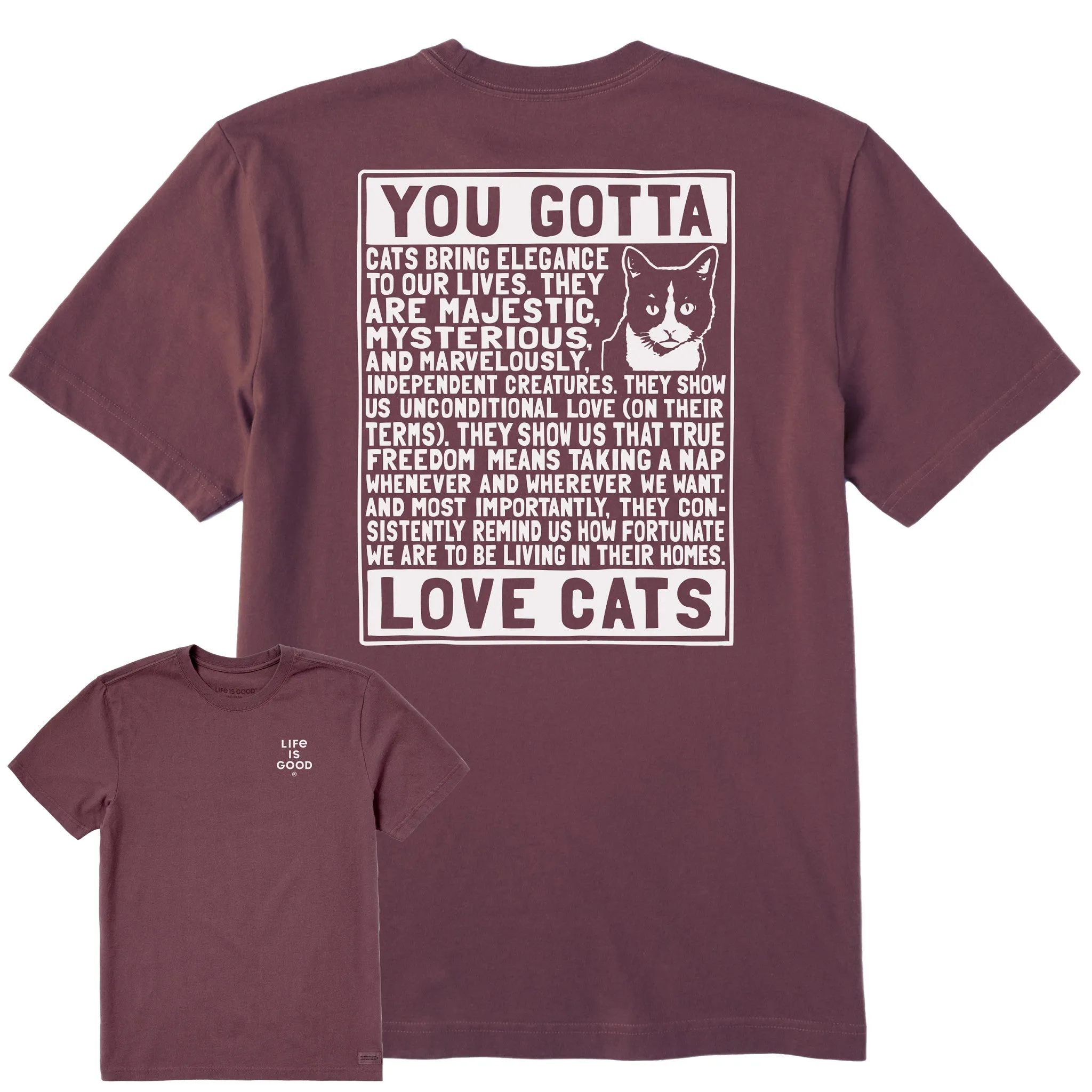 Men's Berts Cat Manifesto Short Sleeve Crusher Tee Life is Good