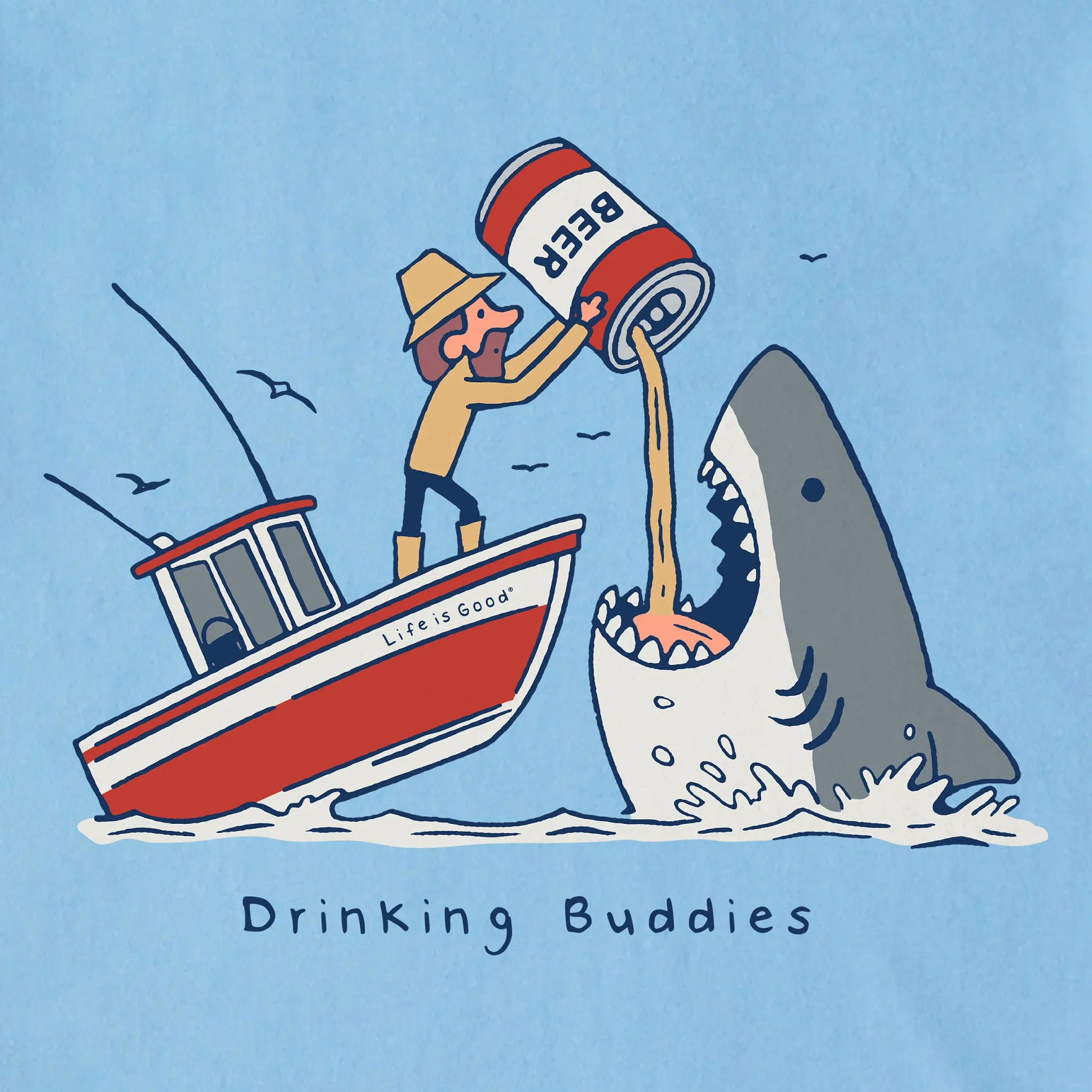 Men's Drinking Buddies Shark Short Sleeve Tee Life is Good