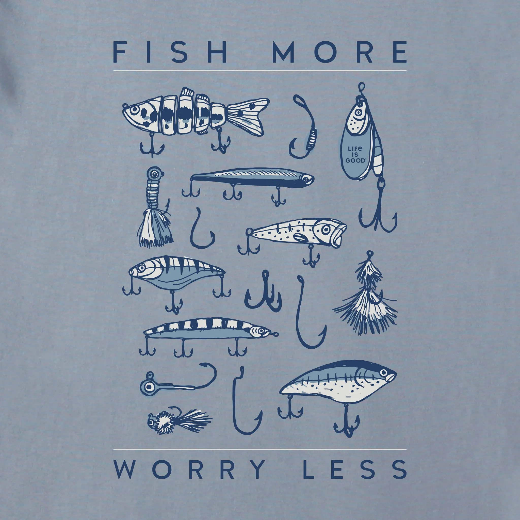 Men's Fish More Worry Less Hooks and Tackle Long Sleeve Crusher Tee Life is Good