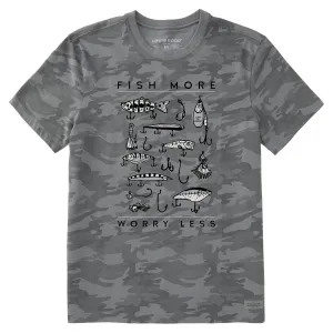 Men's Fish More Worry Less Hooks and Tackle Short Sleeve Allover Printed Crusher Tee Life is Good