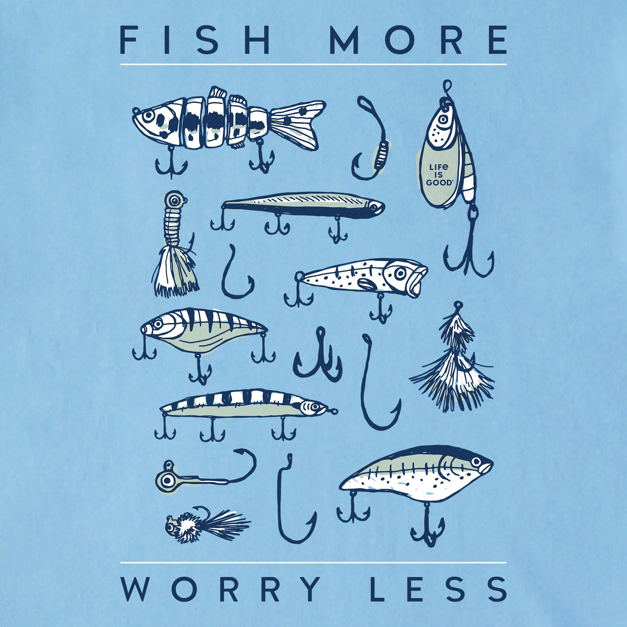 Men's Fish More Worry Less Hooks and Tackle Short Sleeve Crusher Tee Life is Good