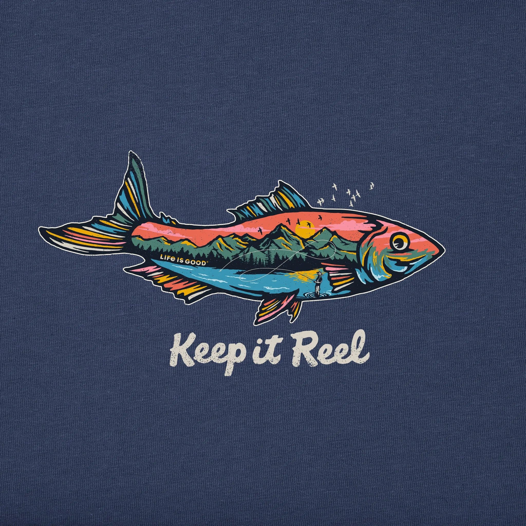 Men's Fish Mountain Scene Short Sleeve Tee Life is Good