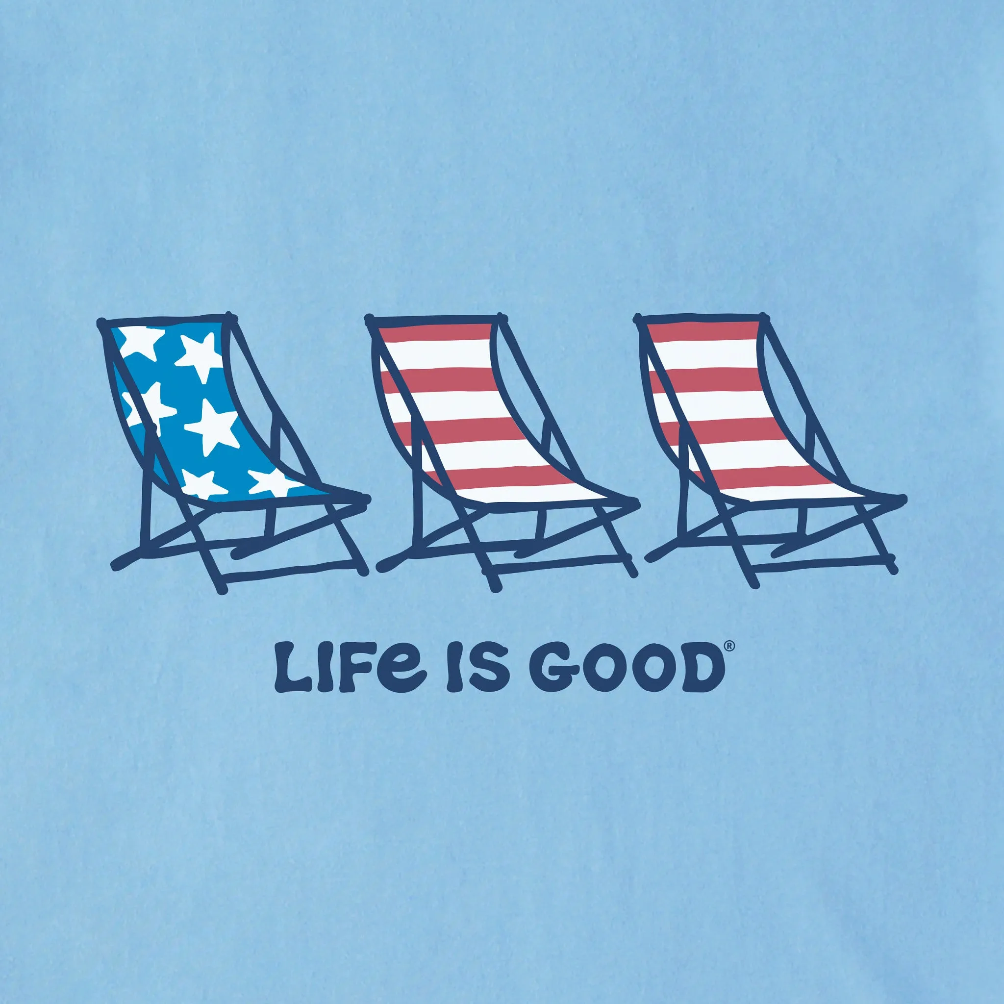 Men's Flag Beach Chairs Short Sleeve Tee Life is Good