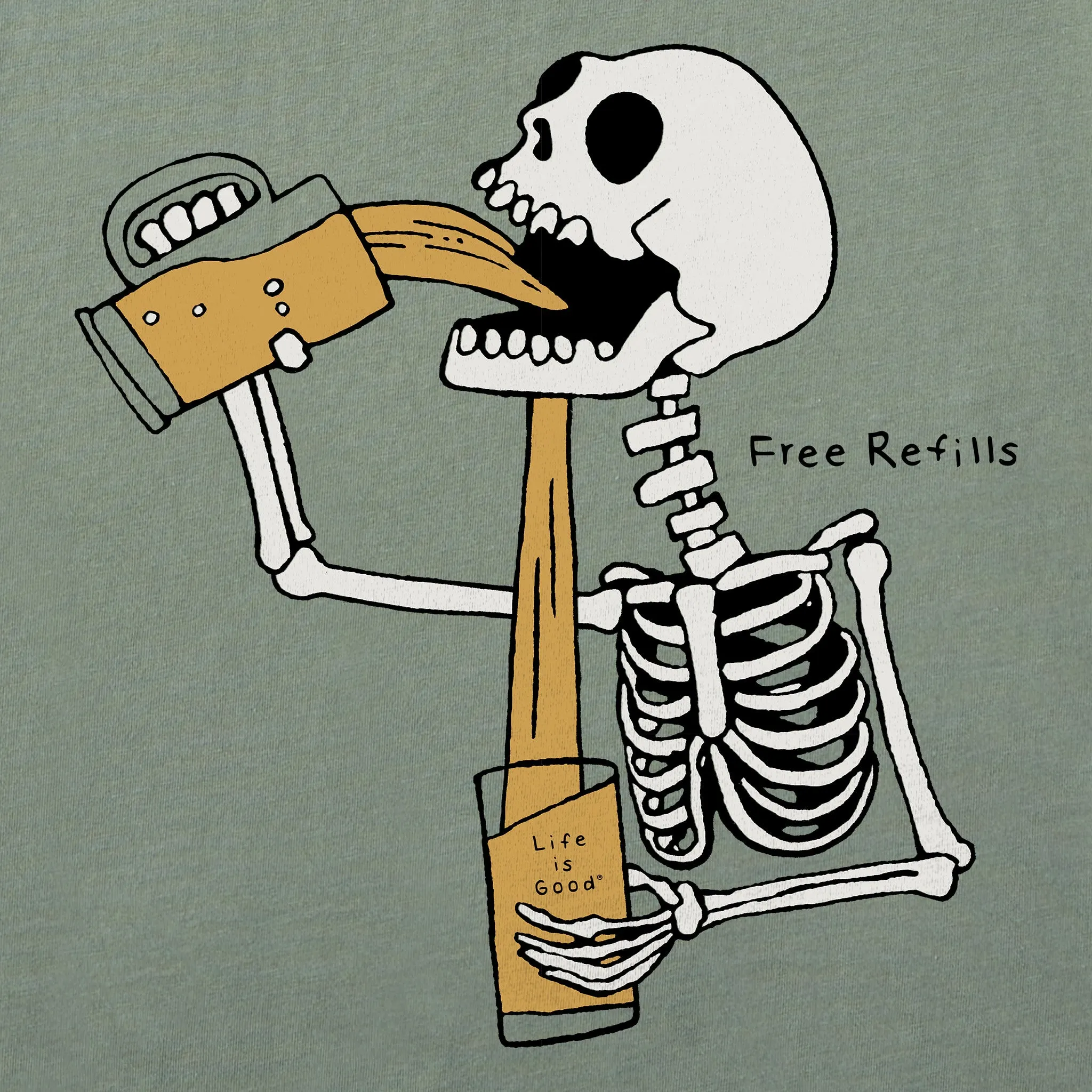 Men's Free Refills Skeleton Long Sleeve Crusher Tee Life is Good