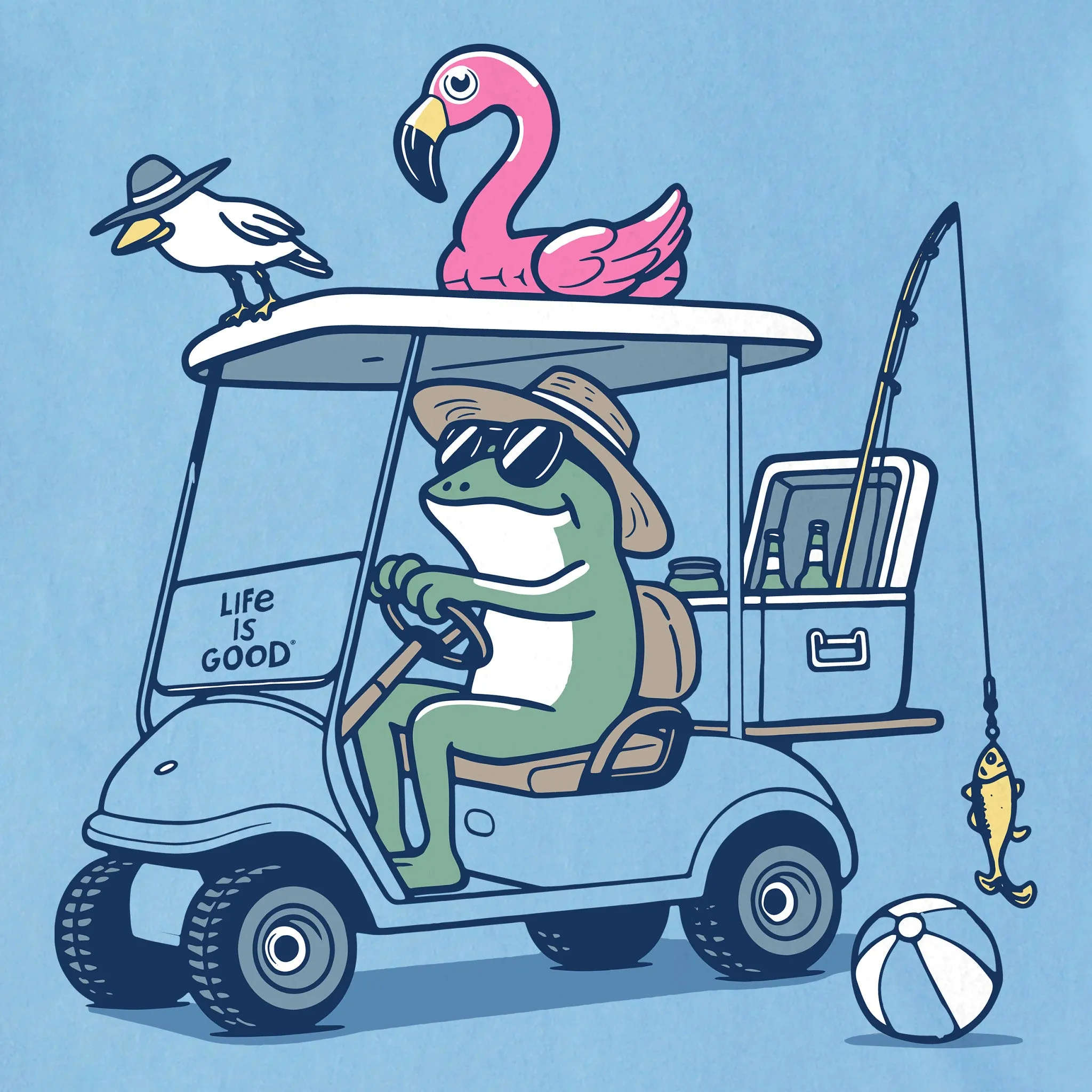 Men's Frog and Flamingo Golf Cart Short Sleeve Tee Life is Good