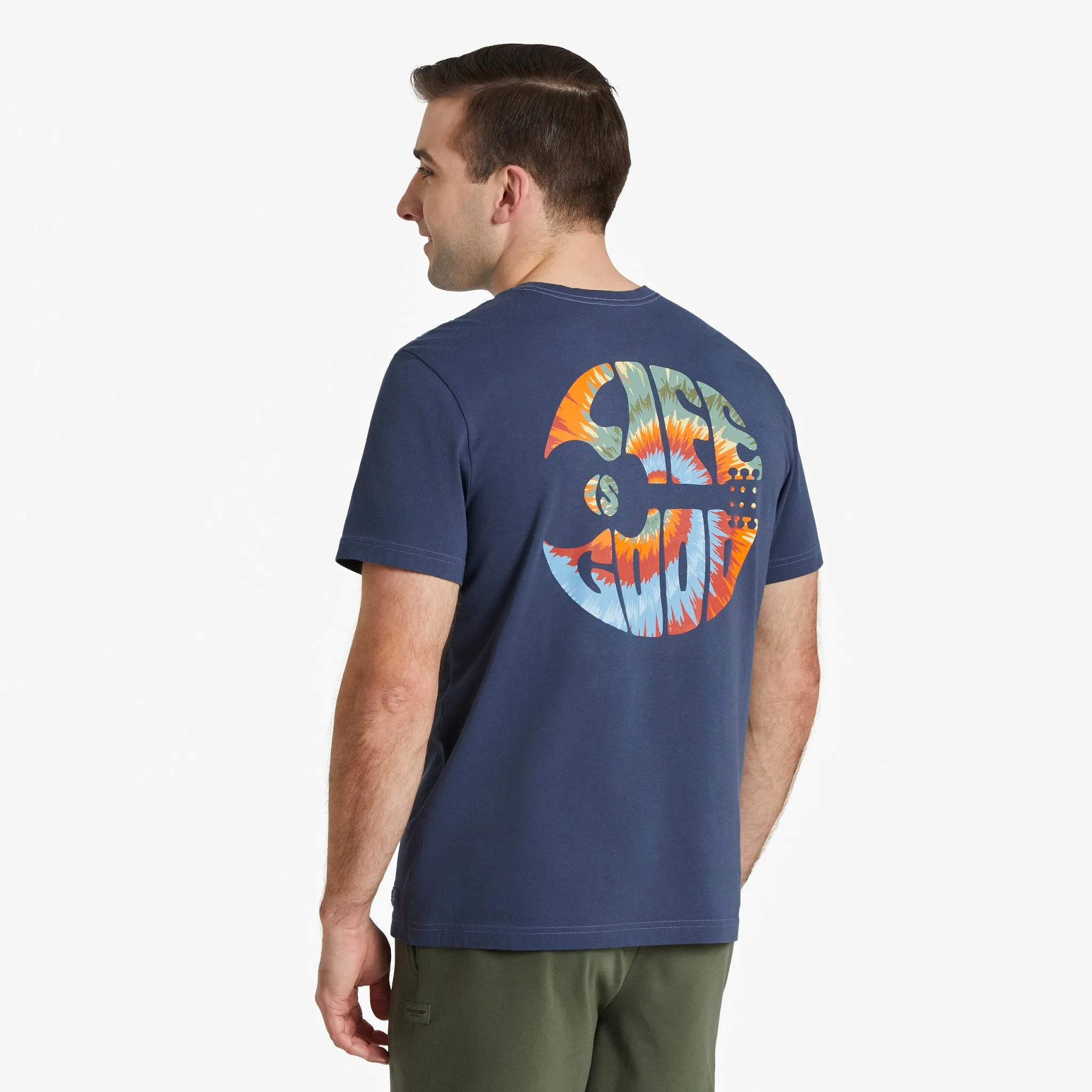 Men's Guitar Circle Psychedelic Tie Dye Short Sleeve Crusher Tee Life is Good