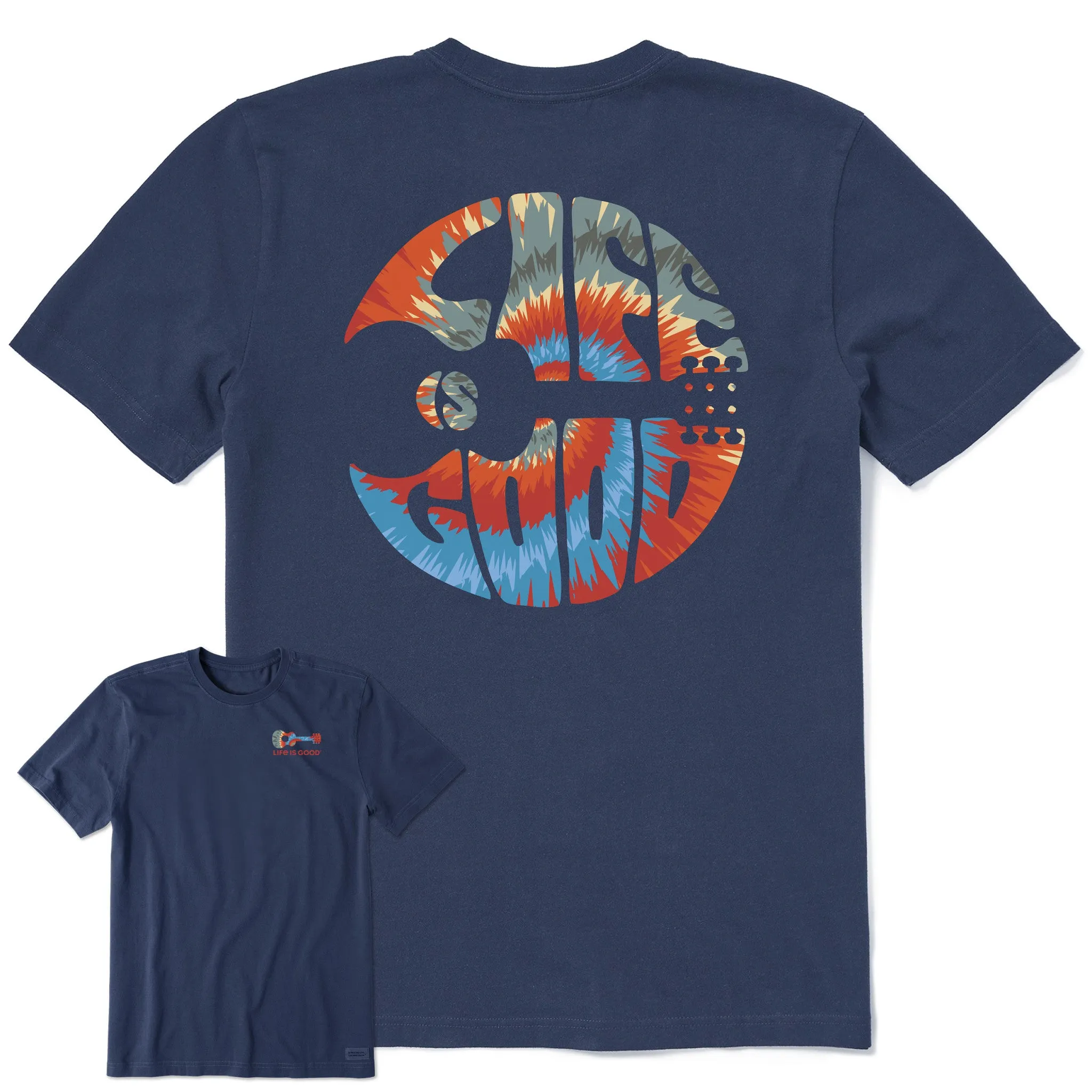 Men's Guitar Circle Psychedelic Tie Dye Short Sleeve Crusher Tee Life is Good
