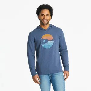 Men's Guitar Sunset Circle Textured Slub Hoodie Life is Good