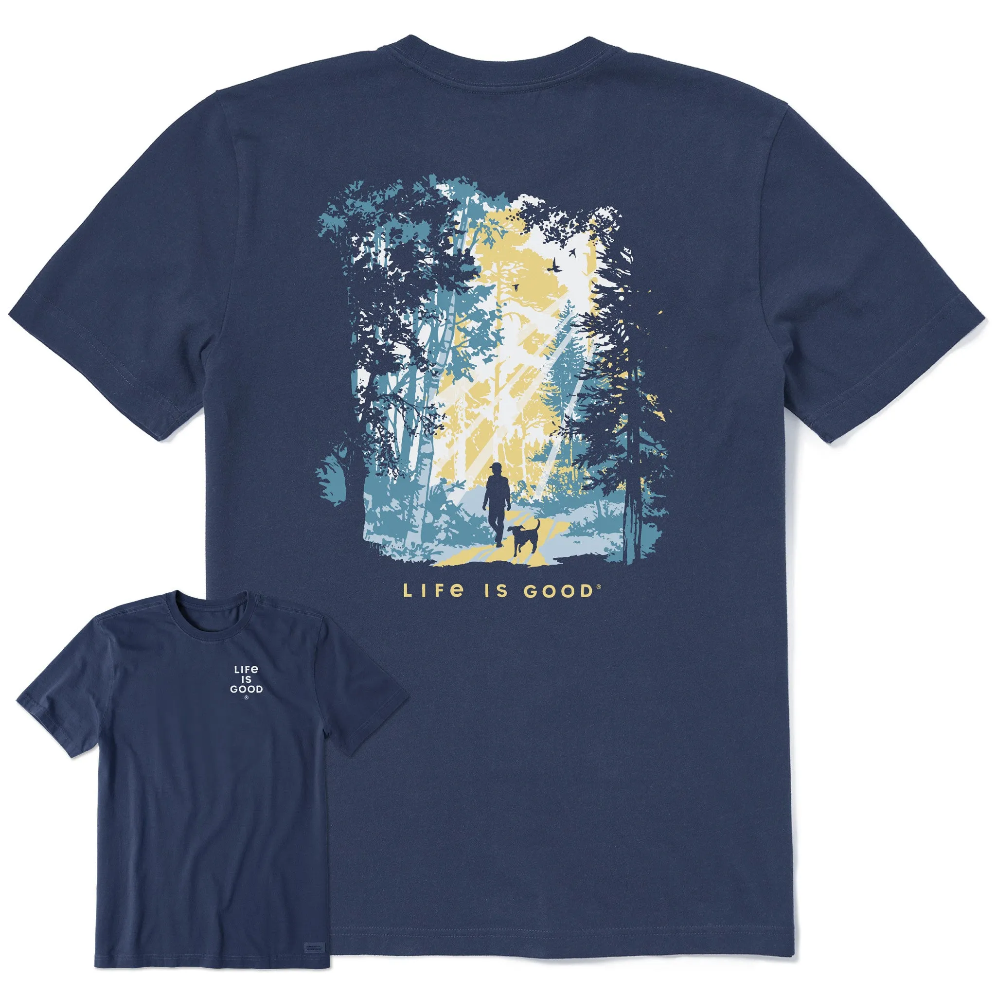 Men's Hiker w Sunbeams in the Woods Short Sleeve Crusher Tee Life is Good