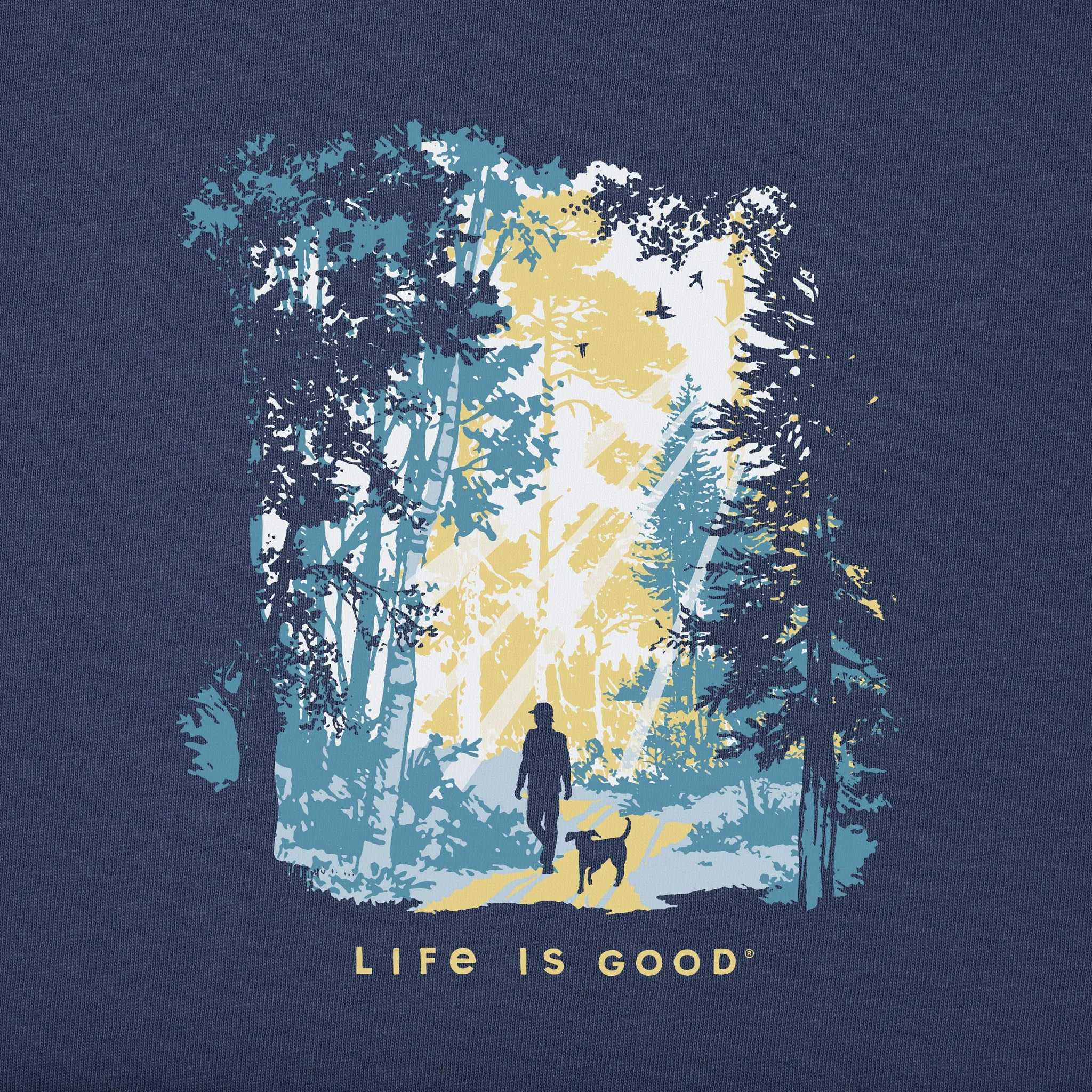 Men's Hiker w Sunbeams in the Woods Short Sleeve Crusher Tee Life is Good