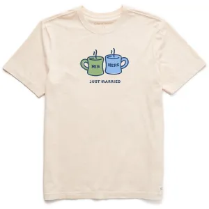 Men's His Hers Just Married Mugs Short Sleeve Crusher Tee Life is Good