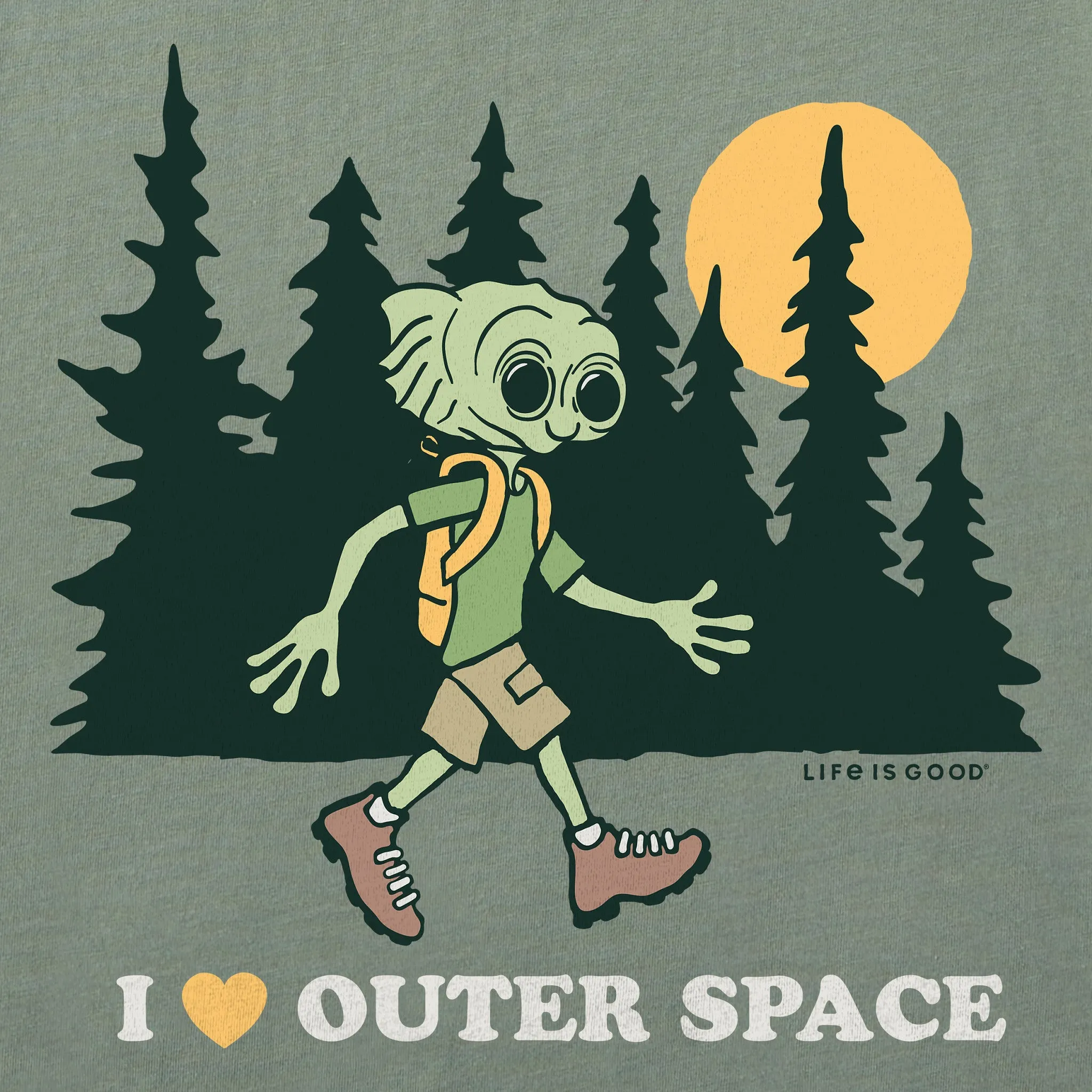 Men's I Love Outer Space Hiking Alien Long Sleeve Crusher Tee Life is Good