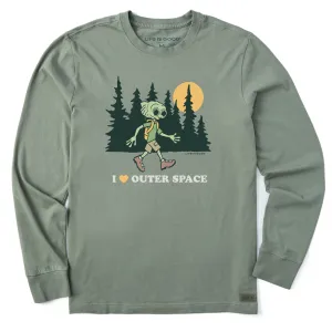 Men's I Love Outer Space Hiking Alien Long Sleeve Crusher Tee Life is Good