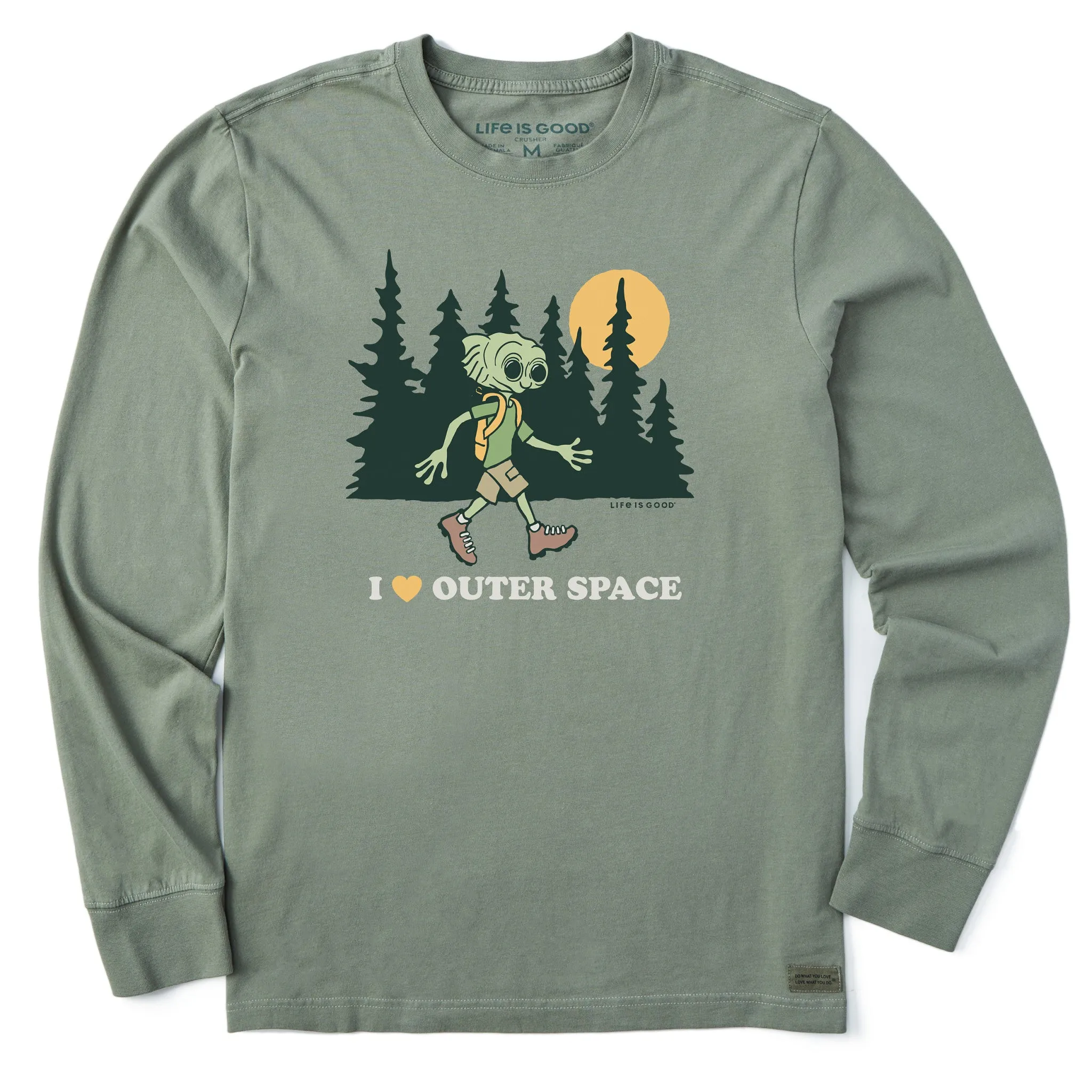 Men's I Love Outer Space Hiking Alien Long Sleeve Crusher Tee Life is Good