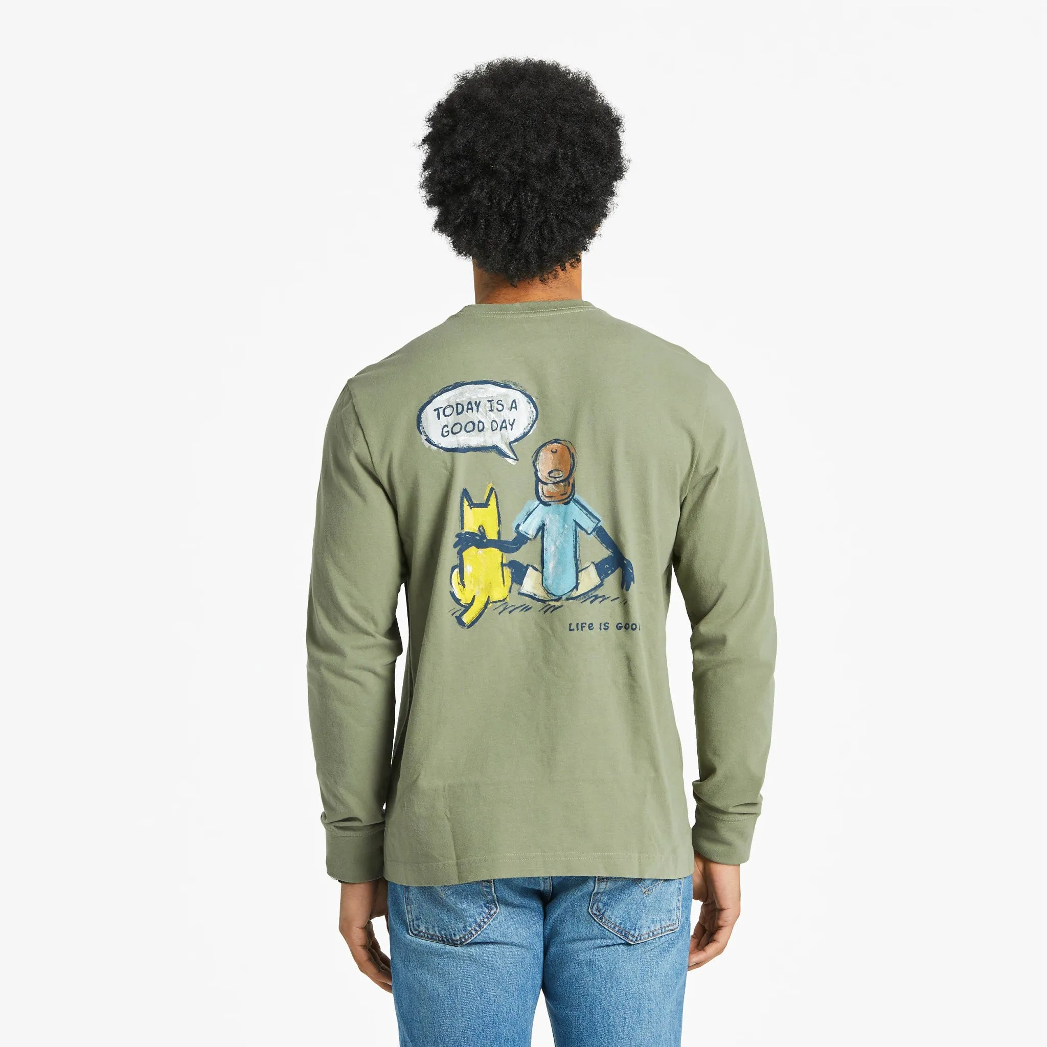 Men's Jake and Rocket Good Day Sketch Long Sleeve Crusher Tee Life is Good