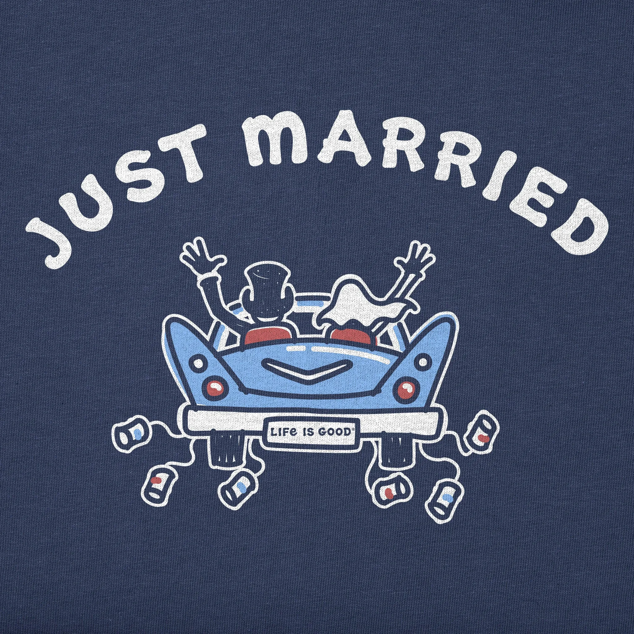 Men's Just Married Antique Car Short Sleeve Crusher Tee Life is Good