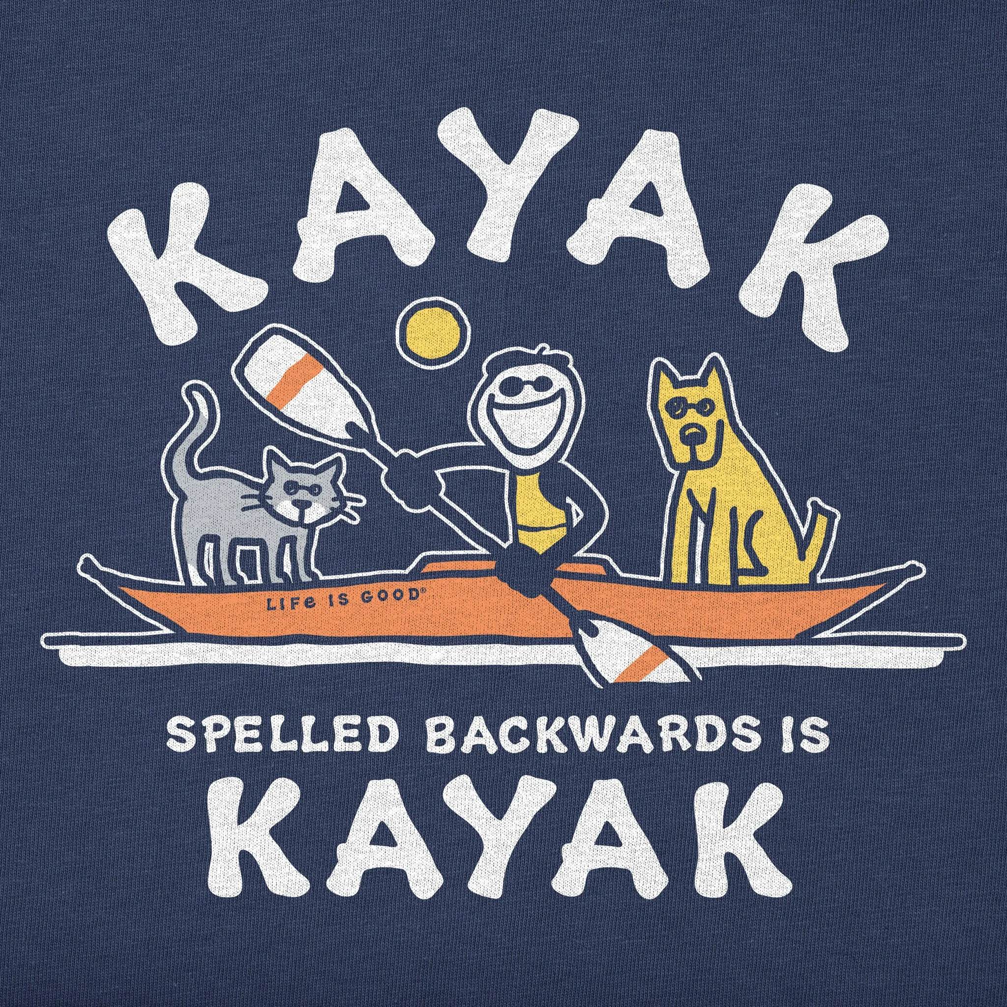 Men's Kayak Spelled Backwards Short Sleeve Crusher Tee Life is Good