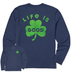 Men's Life is Good Bold Shamrock Long Sleeve Crusher Tee Life is Good