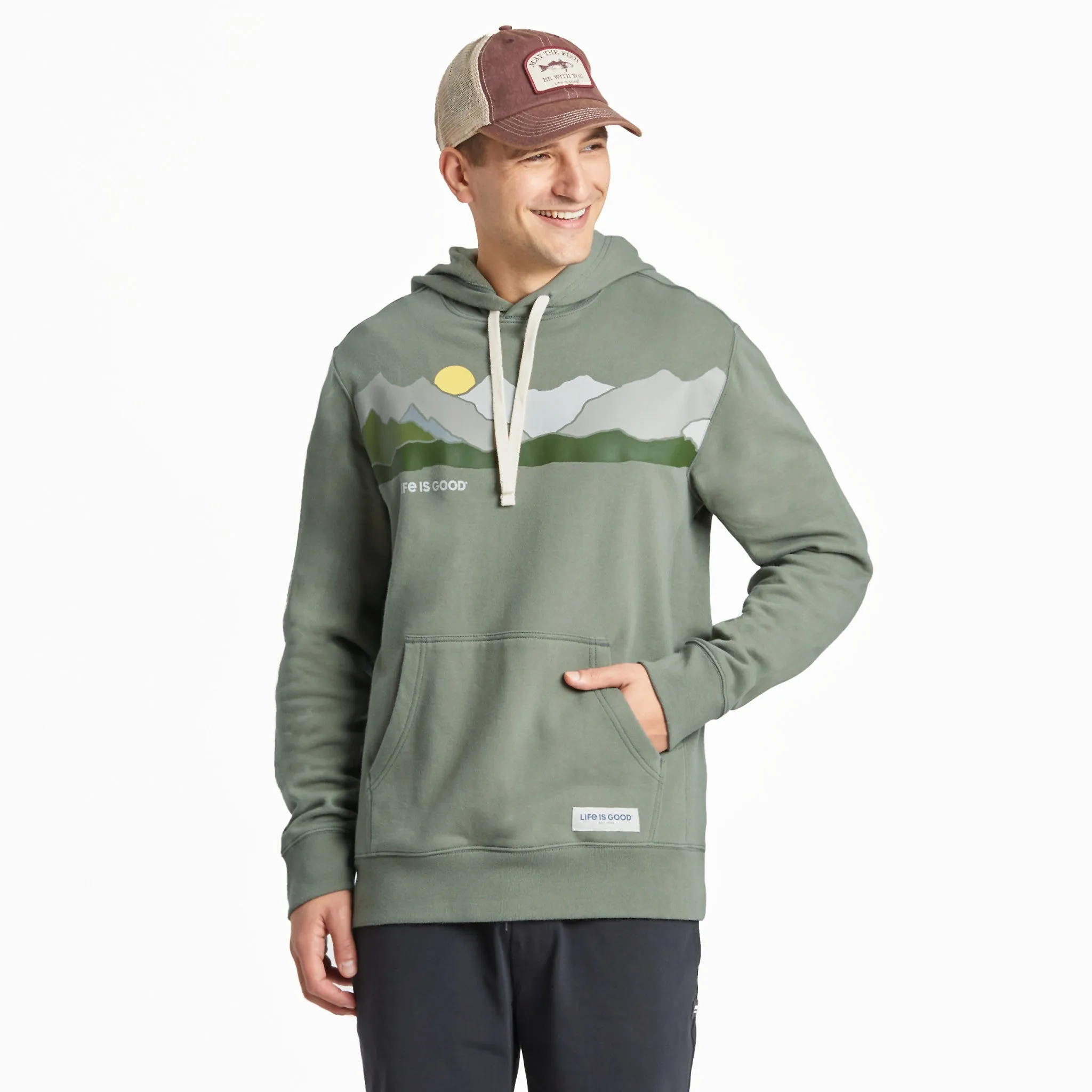 Men's Life Isn't Perfect Mountains Simply True Fleece Hoodie Life is Good