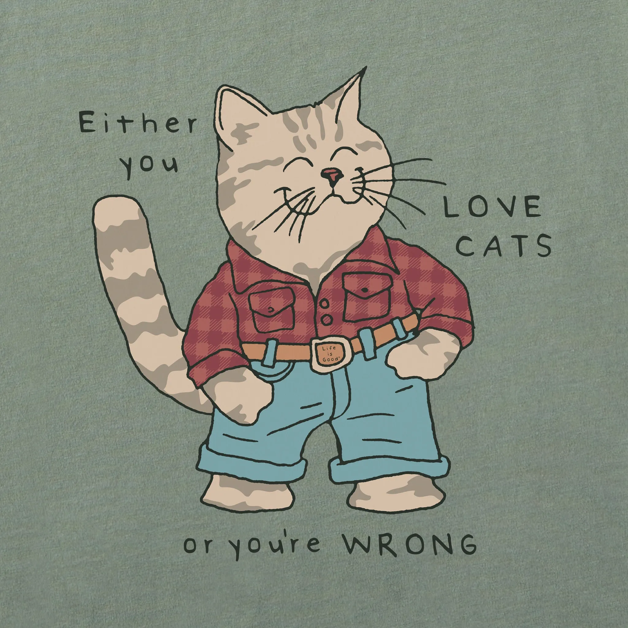 Men's Love Cats Flannel Cat Short Sleeve Tee Life is Good