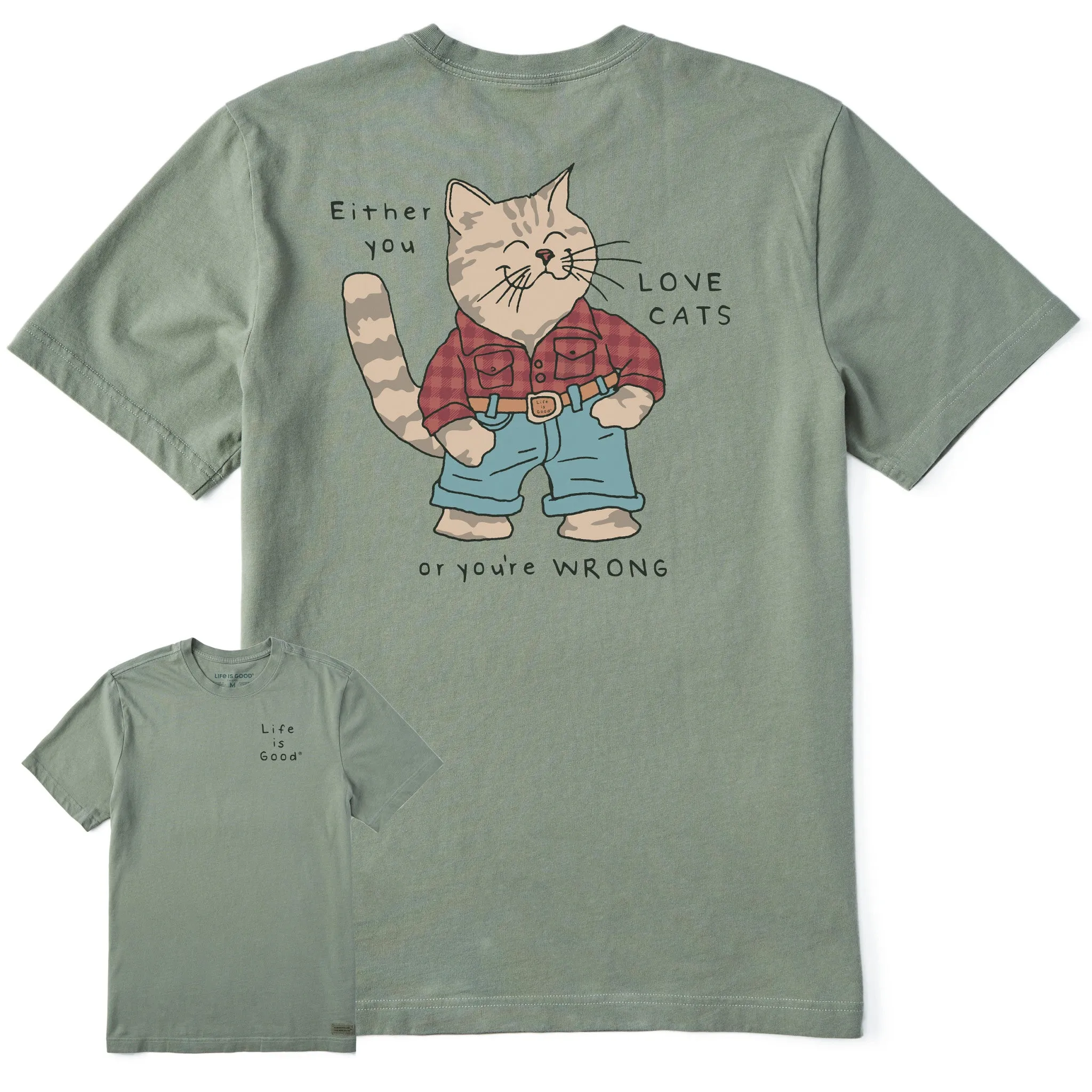 Men's Love Cats Flannel Cat Short Sleeve Tee Life is Good