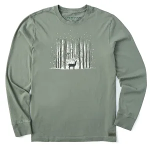 Men's Magic Deer in Snowy Woods Long Sleeve Crusher Tee Life is Good