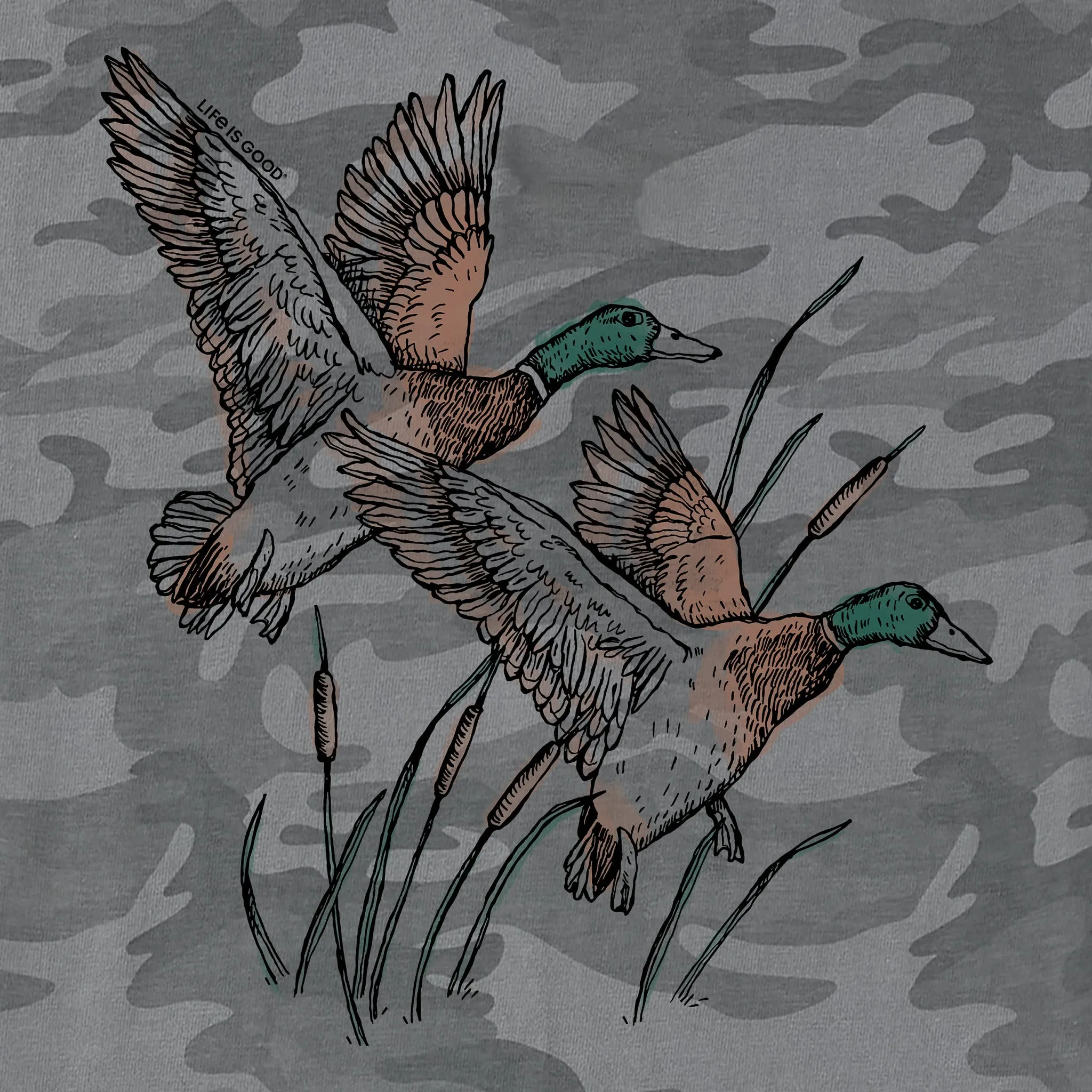 Men's Mallard Ducks Illustration Short Sleeve Allover Printed Crusher Tee Life is Good