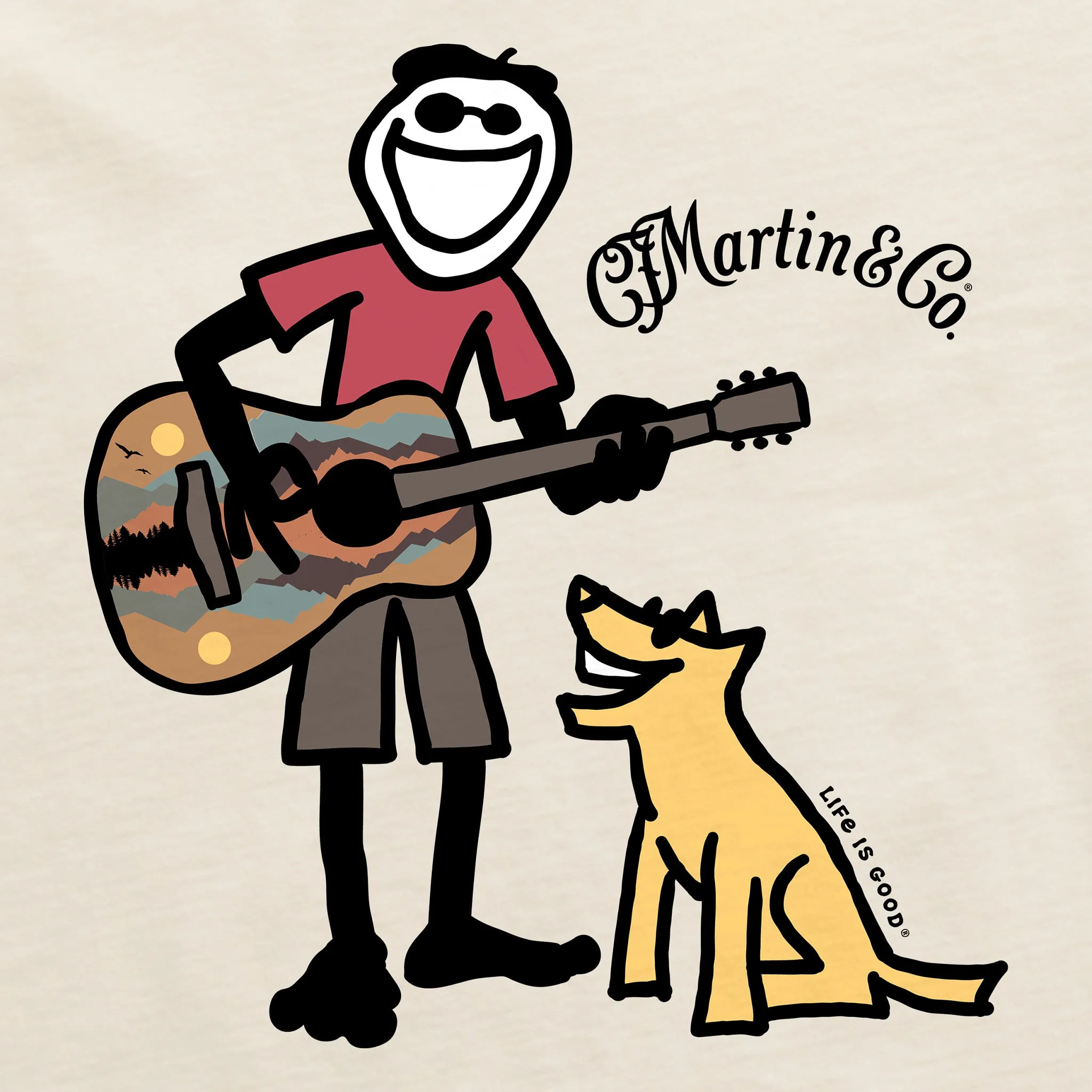 Men's Martin Jake & Rocket Guitar Short Sleeve Crusher Tee Life is Good