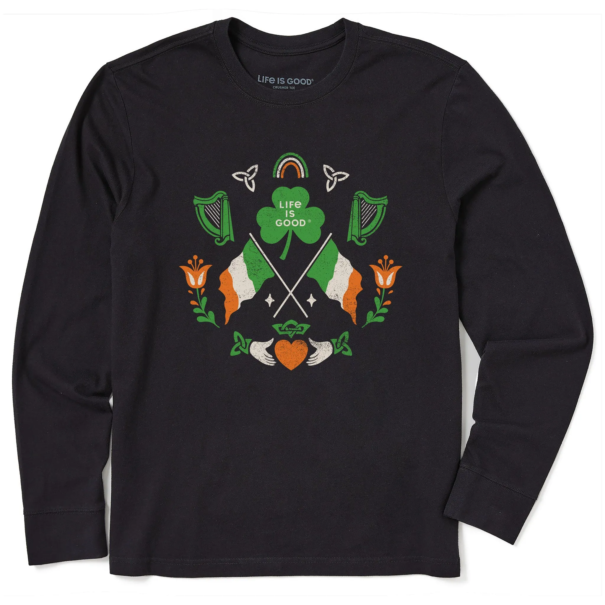 Men's Mirror Clover Irish Flags Long Sleeve Crusher Tee Life is Good