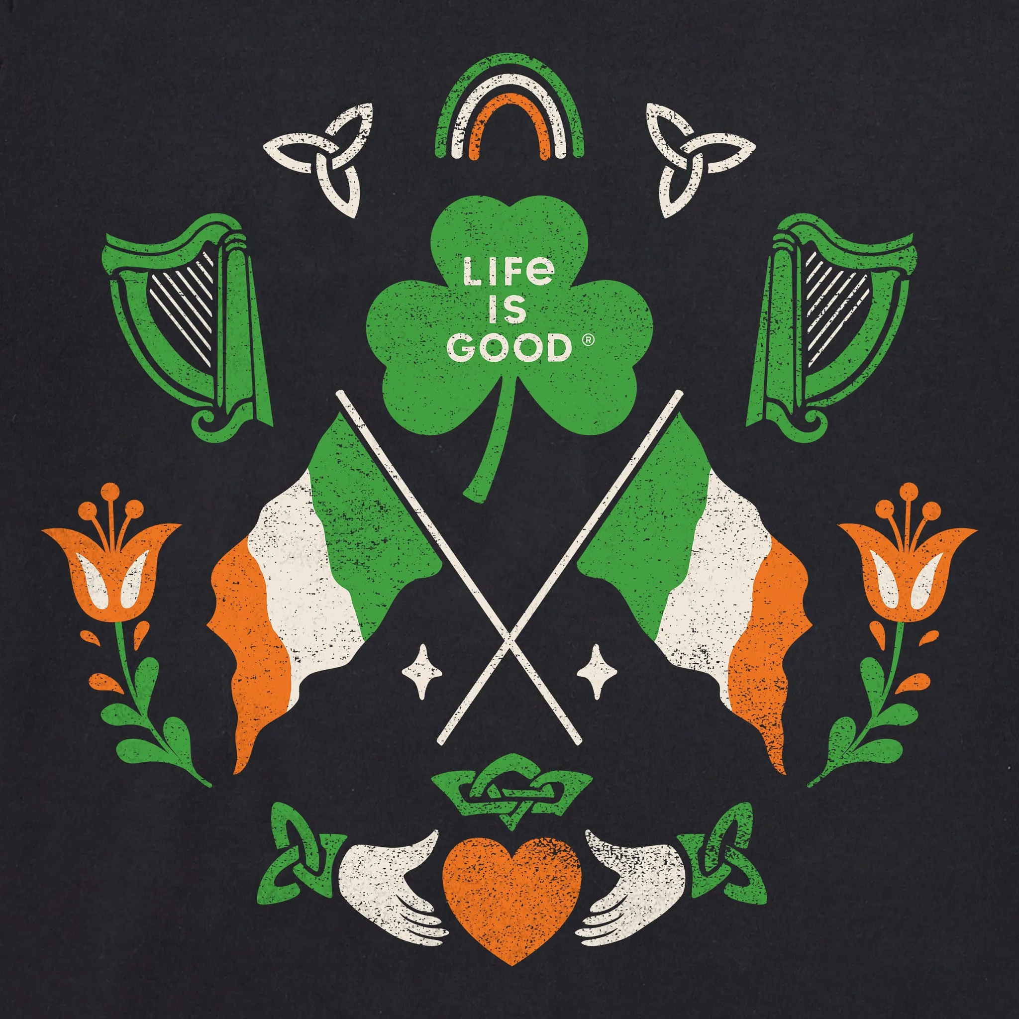 Men's Mirror Clover Irish Flags Long Sleeve Crusher Tee Life is Good